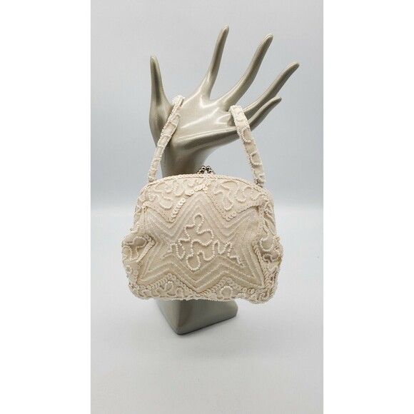 Vintage Walborg Hand Beaded Clutch Made in Belgium Cream & White Exquisite - Picture 2 of 12